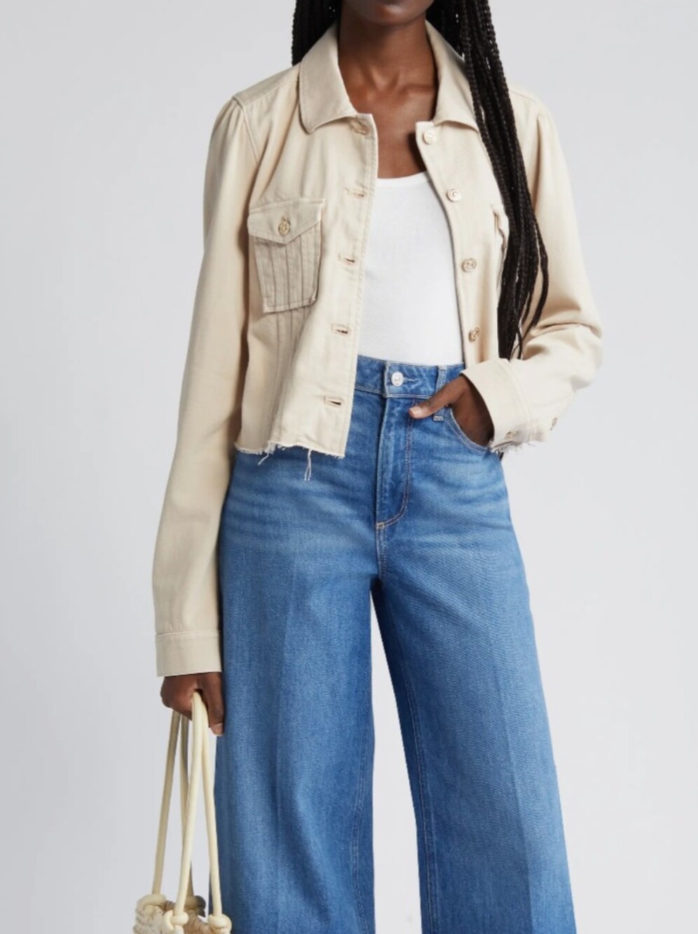 Paige Pacey Raw Hem Crop Twill Jacket Soft Beige Size XS